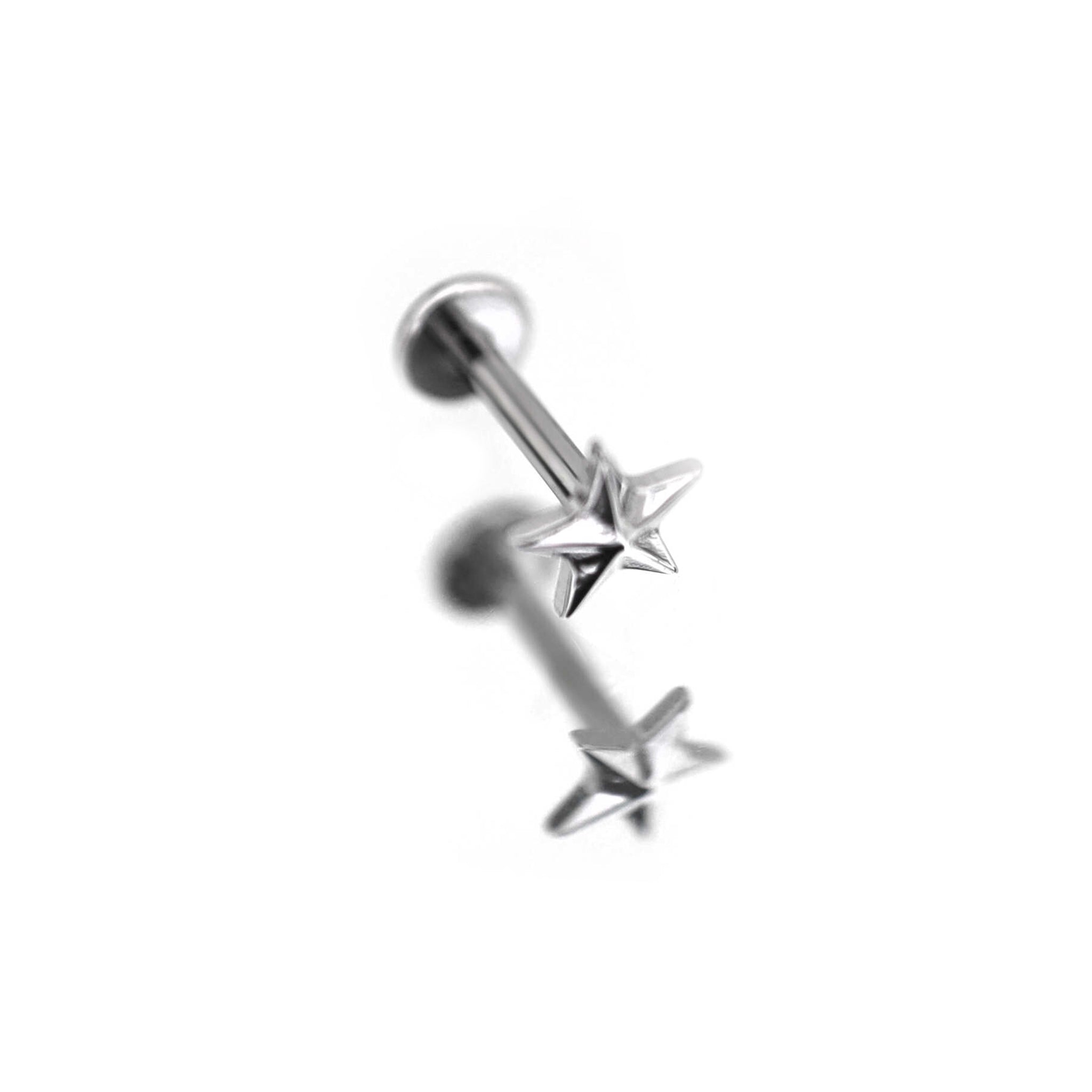 3D Engraved Pentagram Internally Threaded Titanium Studs - 3D Engraved Pentagram Internally Threaded Titanium Studs - Sliver / 6mm by CRUXJEWELRY