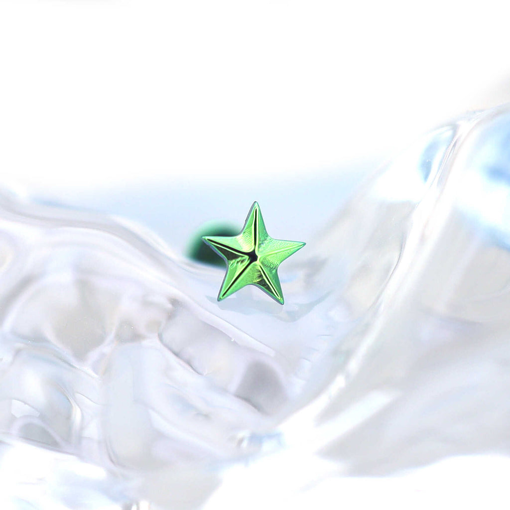 3D Engraved Pentagram Internally Threaded Titanium Studs - 3D Engraved Pentagram Internally Threaded Titanium Studs - Green / 6mm by CRUXJEWELRY