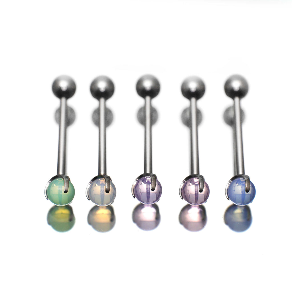 Pastel CZ Titanium barbell Tongue stud - Pastel CZ Titanium barbell Tongue stud - Mist Blue / 10mm by CRUXJEWELRY