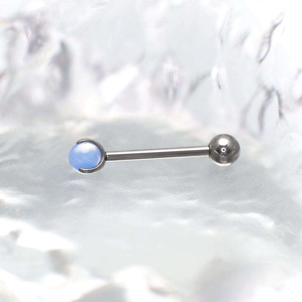 Pastel CZ Titanium barbell Tongue stud - Pastel CZ Titanium barbell Tongue stud - Mist Blue / 10mm by CRUXJEWELRY