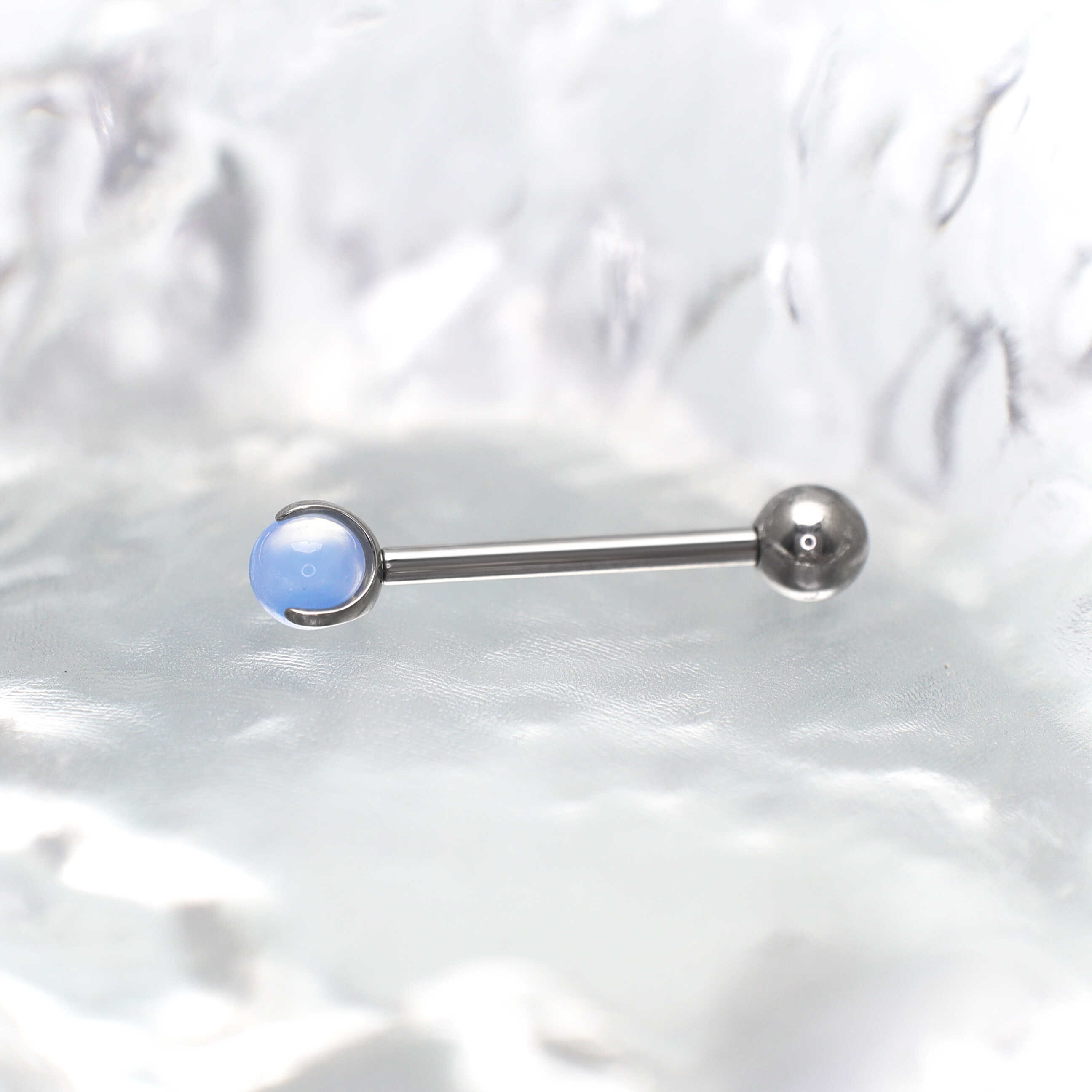 Pastel CZ Titanium barbell Tongue stud - Pastel CZ Titanium barbell Tongue stud - Mist Blue / 10mm by CRUXJEWELRY