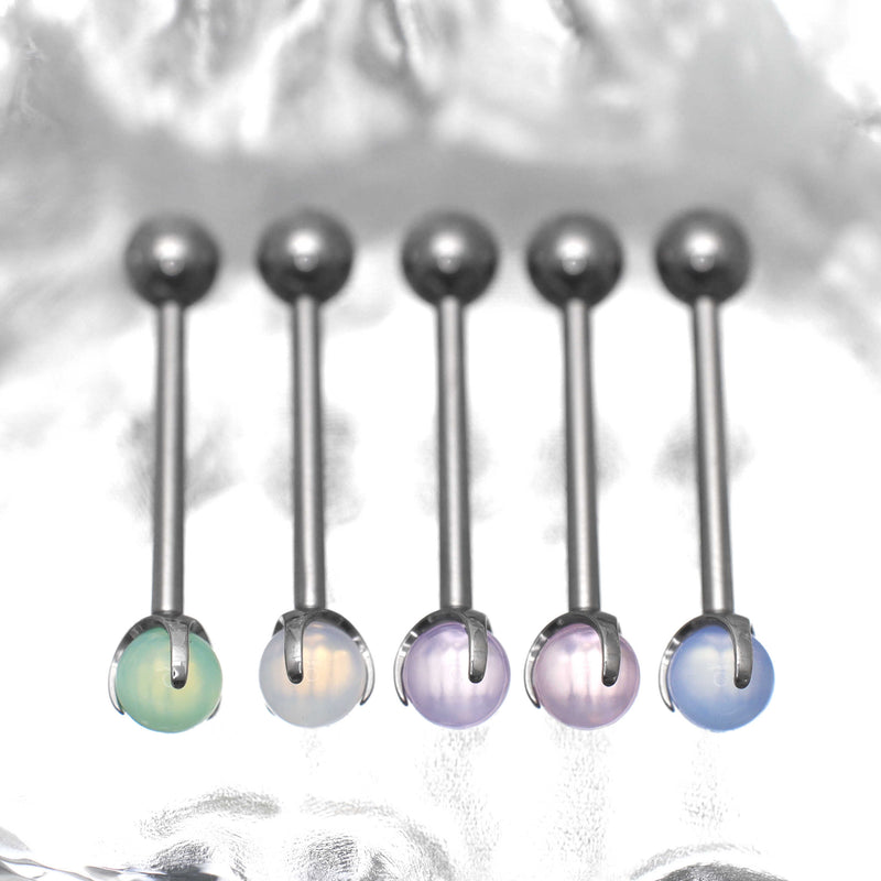 Pastel CZ Titanium barbell Tongue stud - Pastel CZ Titanium barbell Tongue stud - Mist Blue / 10mm by CRUXJEWELRY