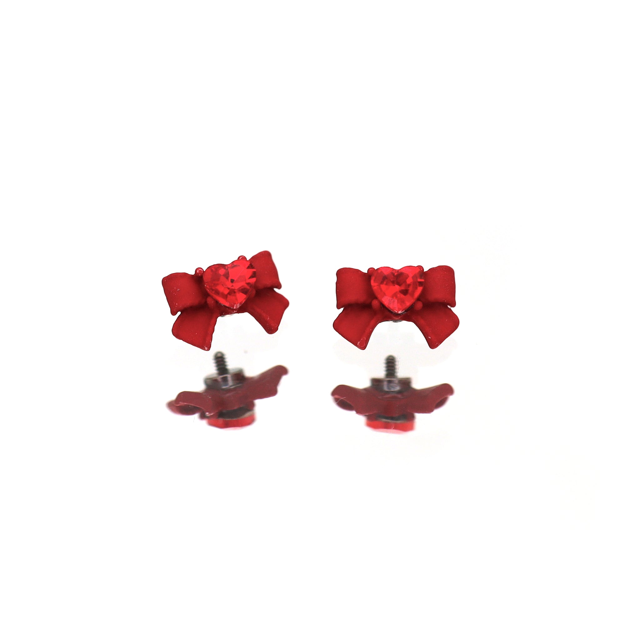 Y2K Gothic Heart & Bow Ear Stud - Y2K Gothic Heart & Bow Ear Stud - Black / 6mm by CRUXJEWELRY