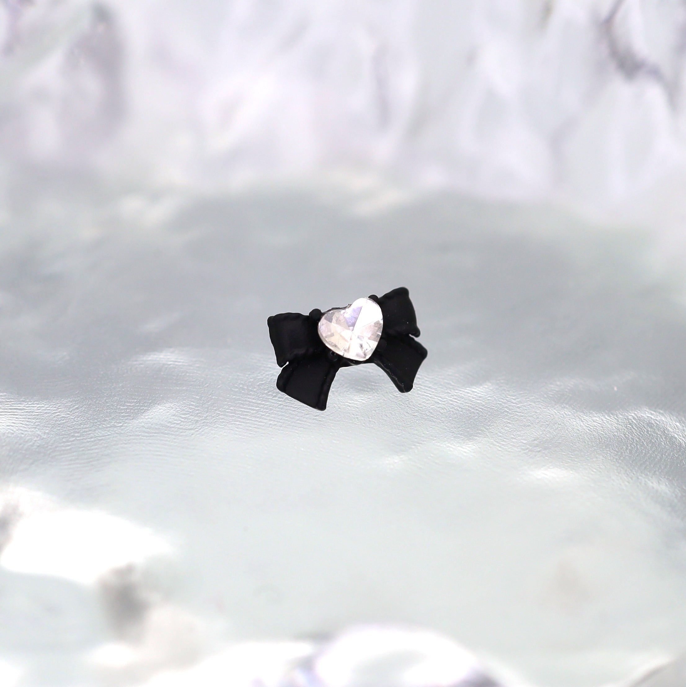 Y2K Gothic Heart & Bow Ear Stud - Y2K Gothic Heart & Bow Ear Stud - Black / 6mm by CRUXJEWELRY