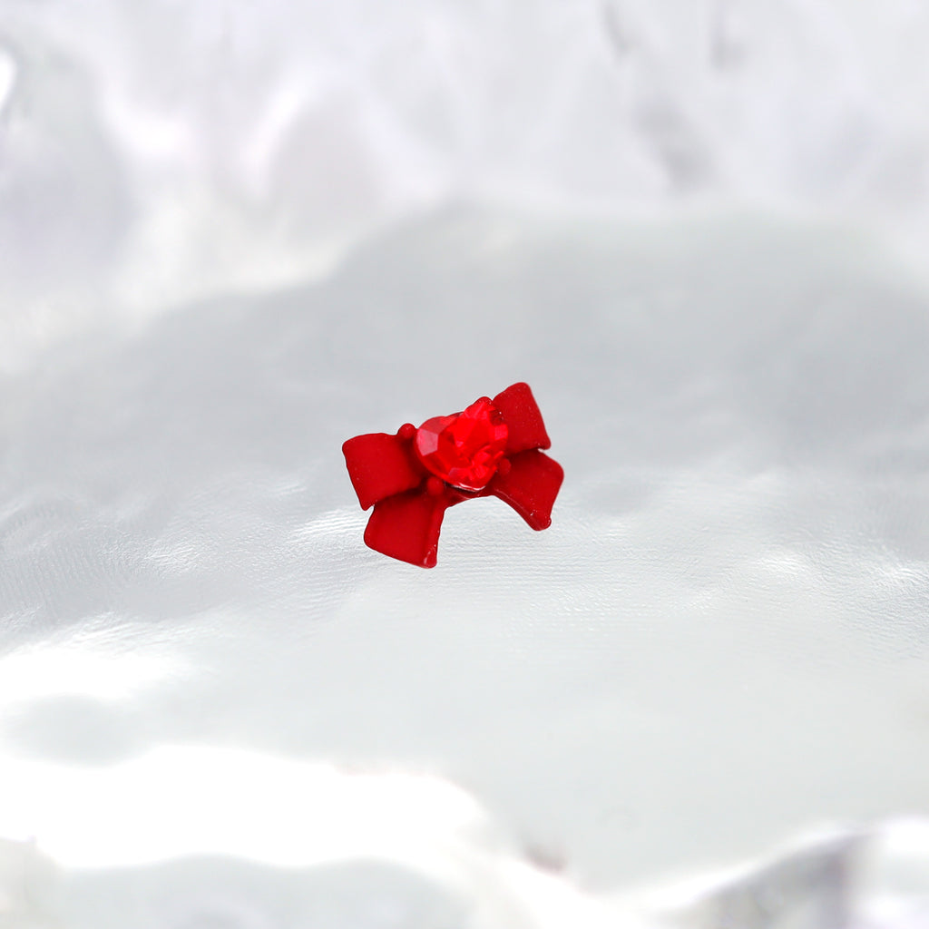 Y2K Gothic Heart & Bow Ear Stud - Y2K Gothic Heart & Bow Ear Stud - Red / 6mm by CRUXJEWELRY