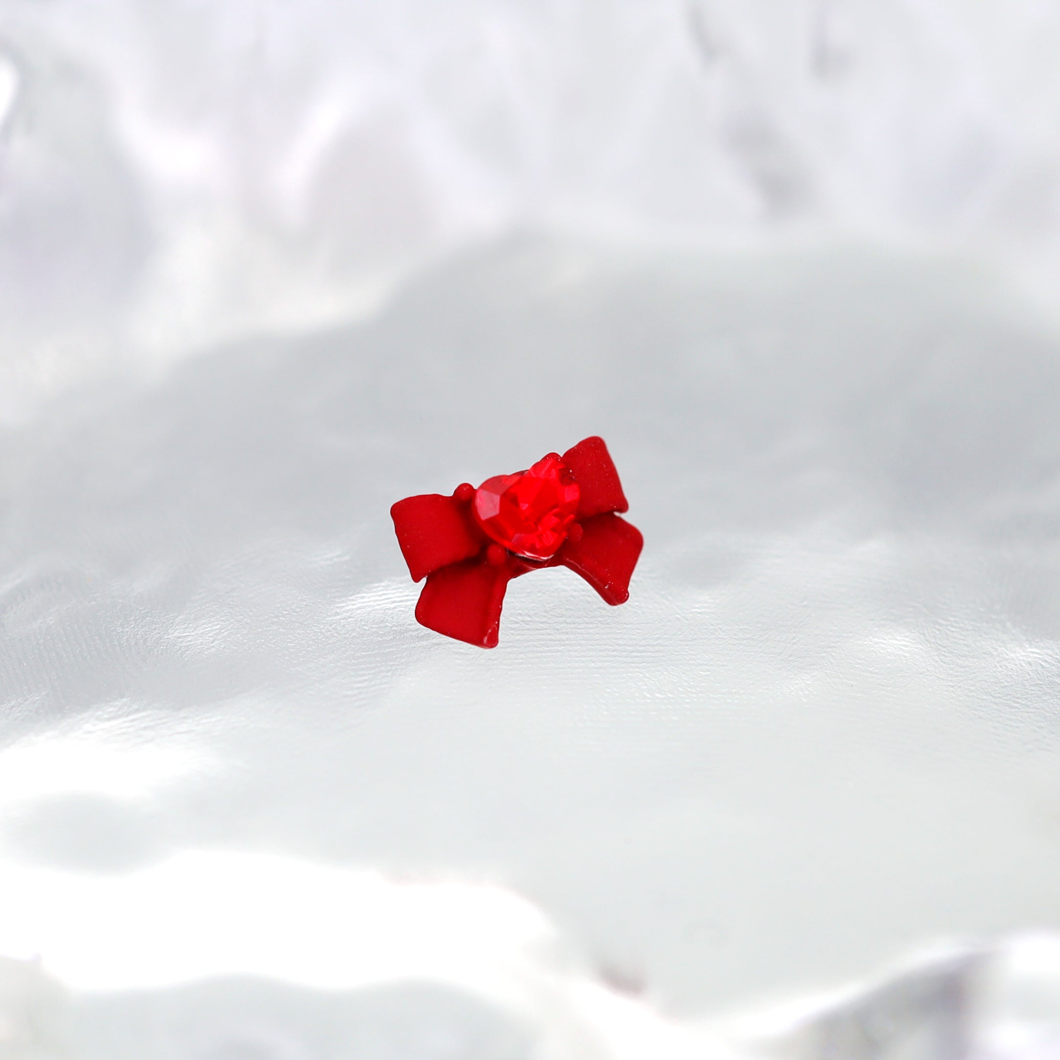 Y2K Gothic Heart & Bow Ear Stud - Y2K Gothic Heart & Bow Ear Stud - Red / 6mm by CRUXJEWELRY