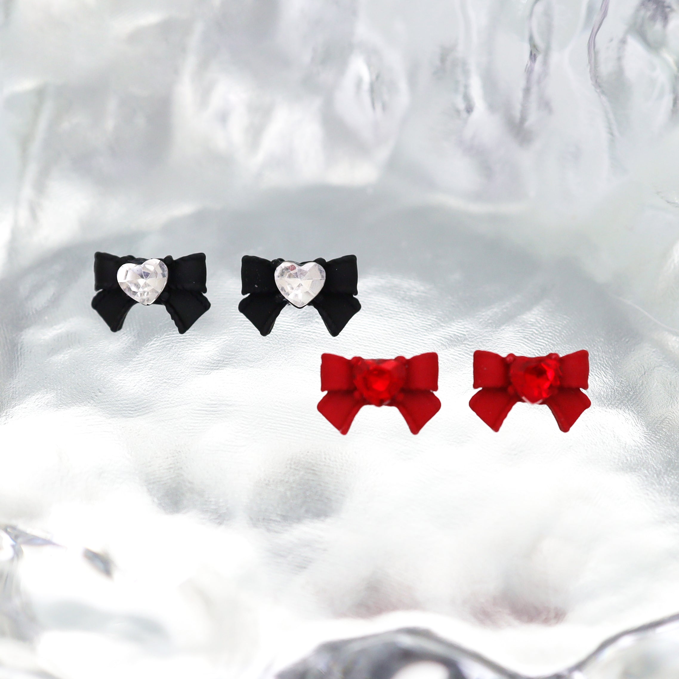 Y2K Gothic Heart & Bow Ear Stud - Y2K Gothic Heart & Bow Ear Stud - Black / 6mm by CRUXJEWELRY