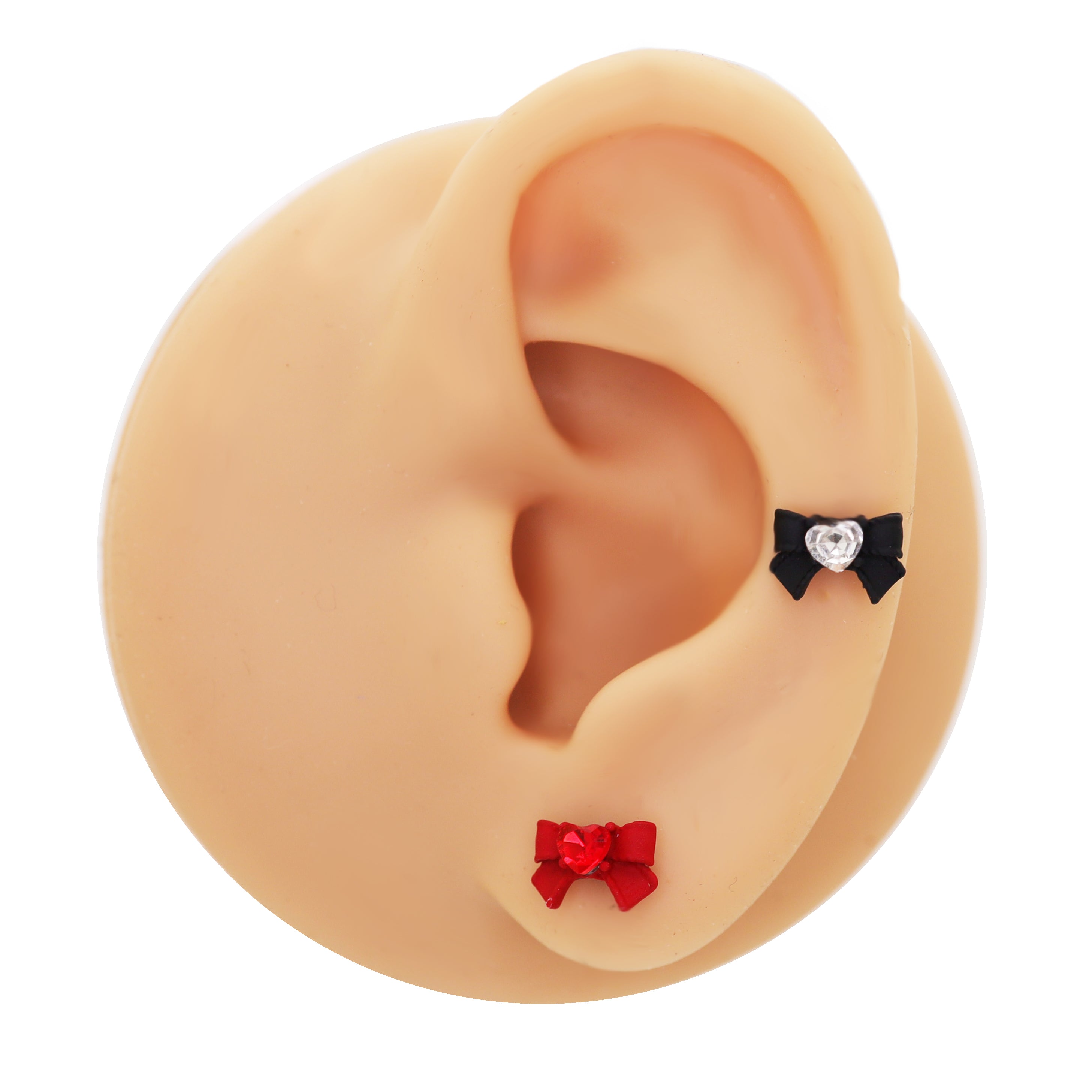 Y2K Gothic Heart & Bow Ear Stud - Y2K Gothic Heart & Bow Ear Stud - Black / 6mm by CRUXJEWELRY