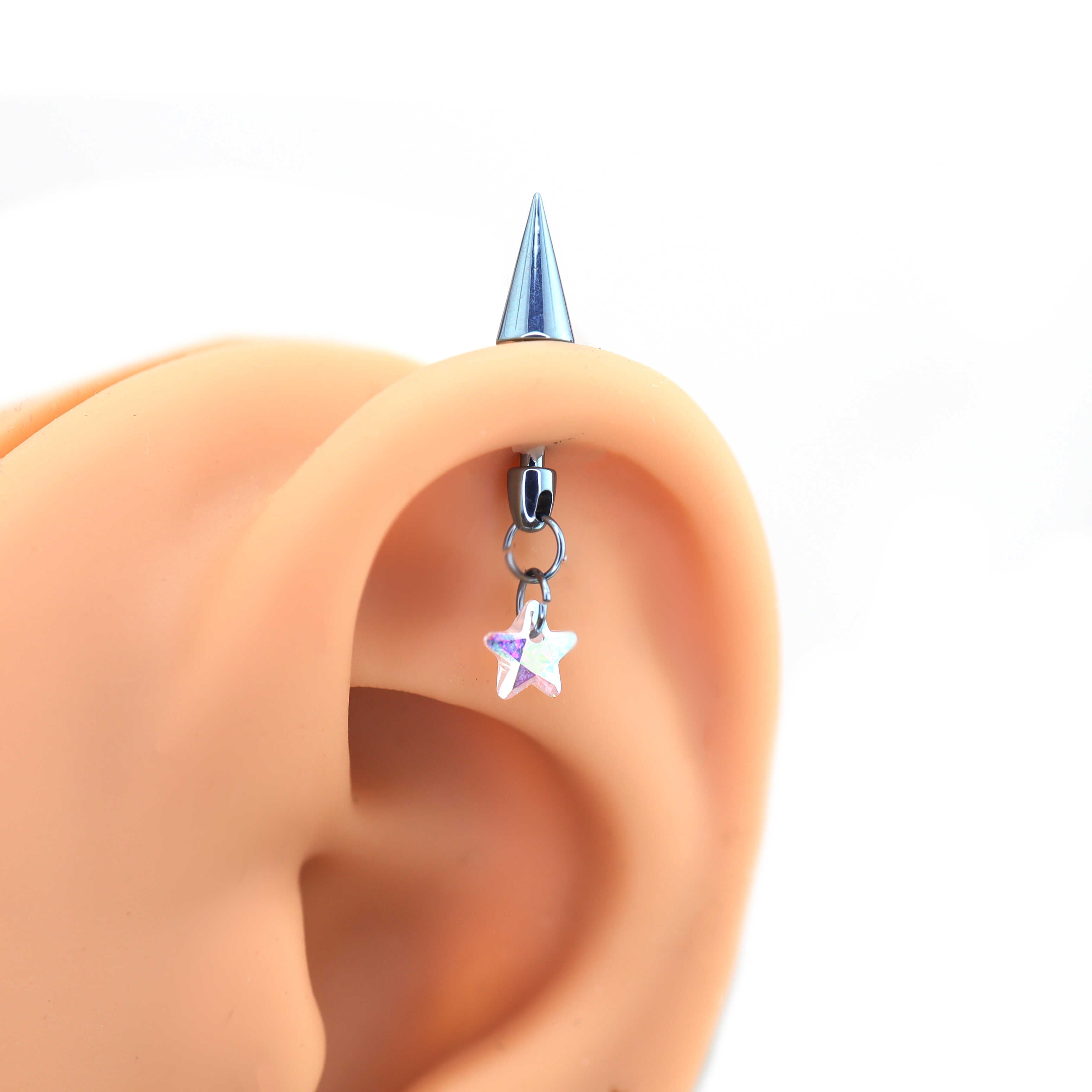 Spike & CZ Rocket Titanium Helix/Lip Studs - Spike & CZ Rocket Titanium Helix/Lip Studs - AB Coating / 6mm by CRUXJEWELRY