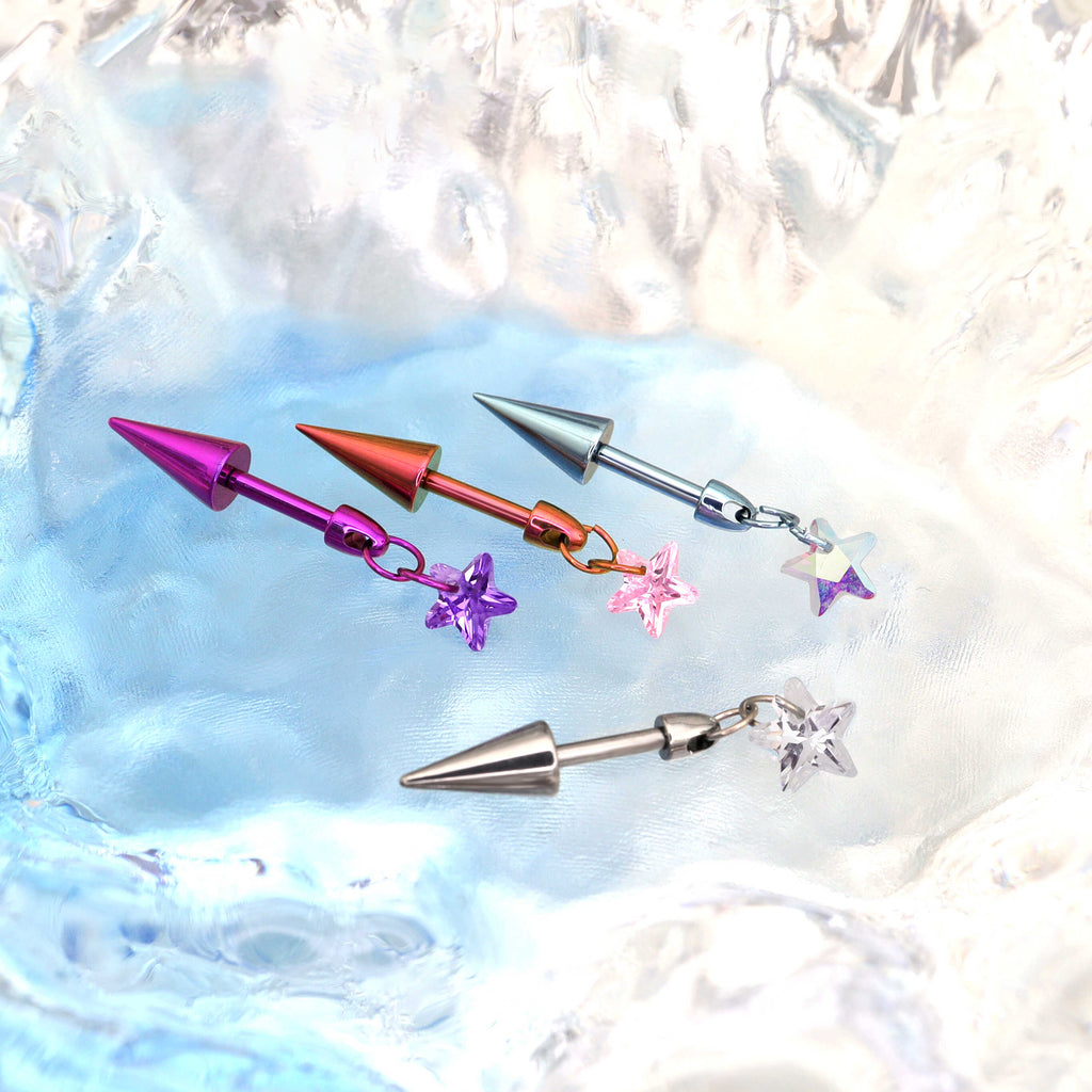 Spike & CZ Rocket Titanium Helix/Lip Studs - Spike & CZ Rocket Titanium Helix/Lip Studs - AB Coating / 6mm by CRUXJEWELRY