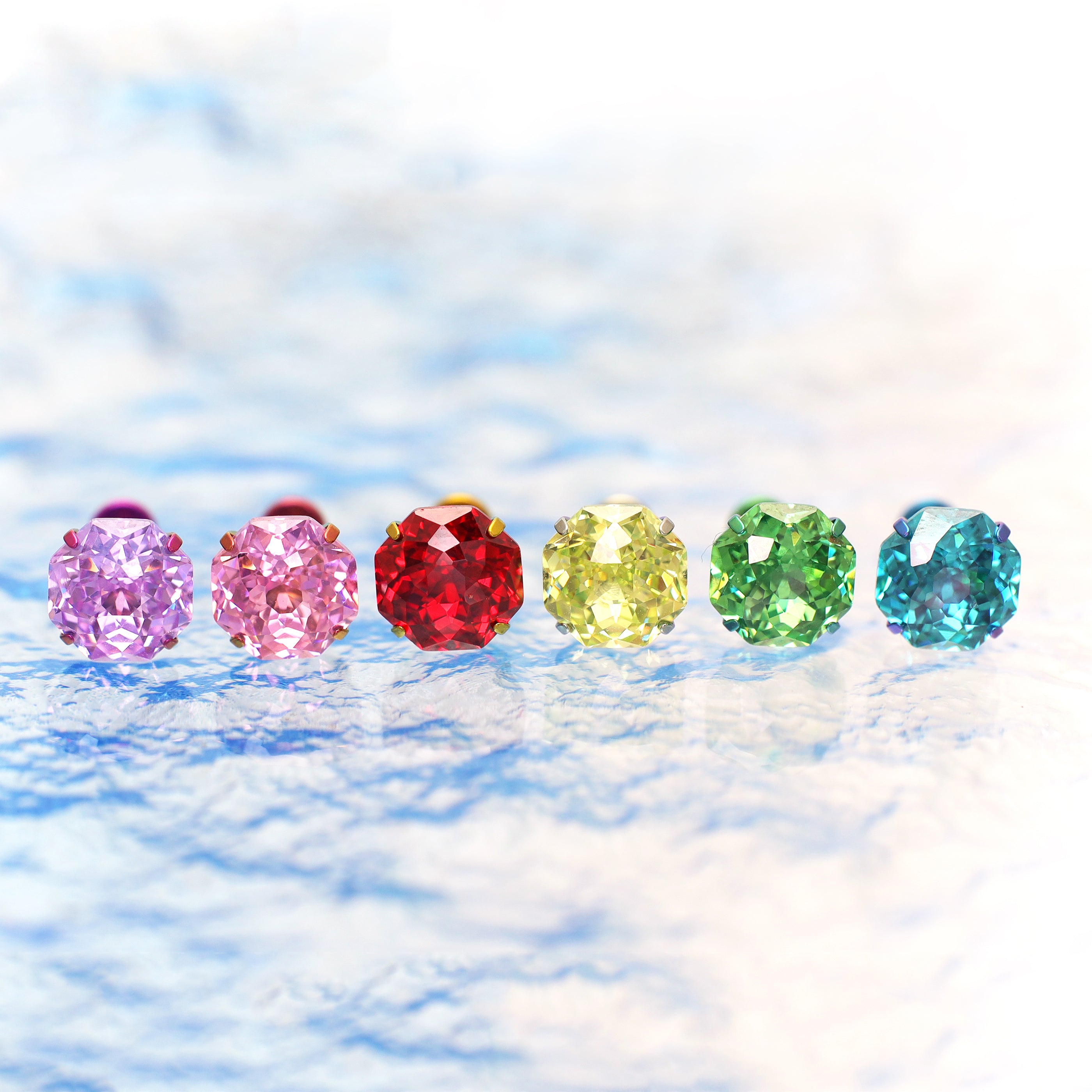 High-Shine CZ Bouquet Internally Threaded Titanium Studs - High-Shine CZ Bouquet Internally Threaded Titanium Studs - Blue by CRUXJEWELRY