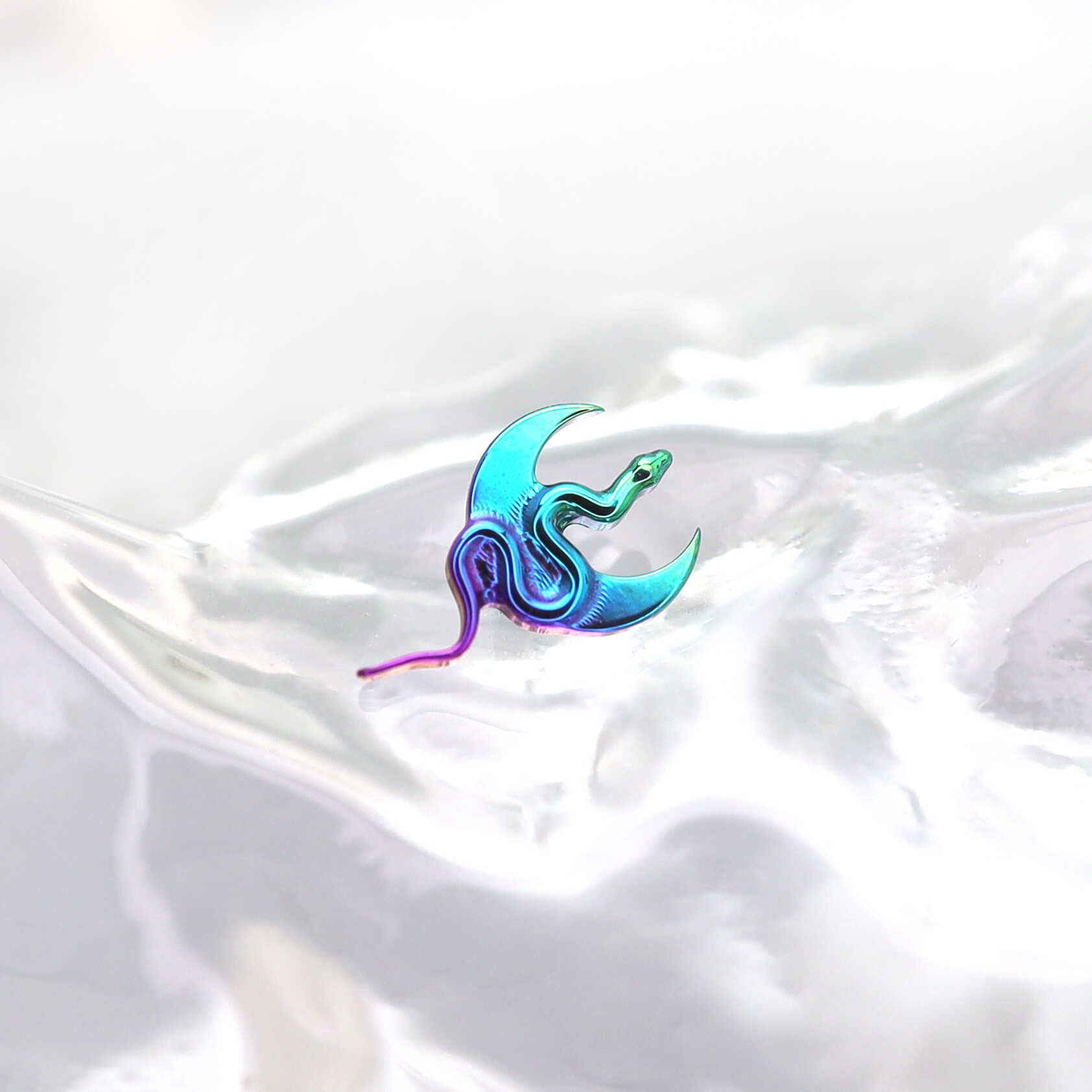 Moon & Snake Internally Threaded Titanium Ear Studs - Moon & Snake Internally Threaded Titanium Ear Studs - Pink-Yellow Gradient / 6mm by CRUXJEWELRY