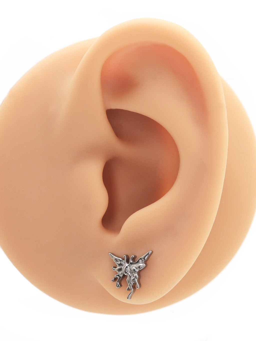 Colorful Engraved Asymmetric Butterfly Internally Threaded Titanium Studs - Colorful Engraved Asymmetric Butterfly Internally Threaded Titanium Studs - Sliver / 5mm by CRUXJEWELRY