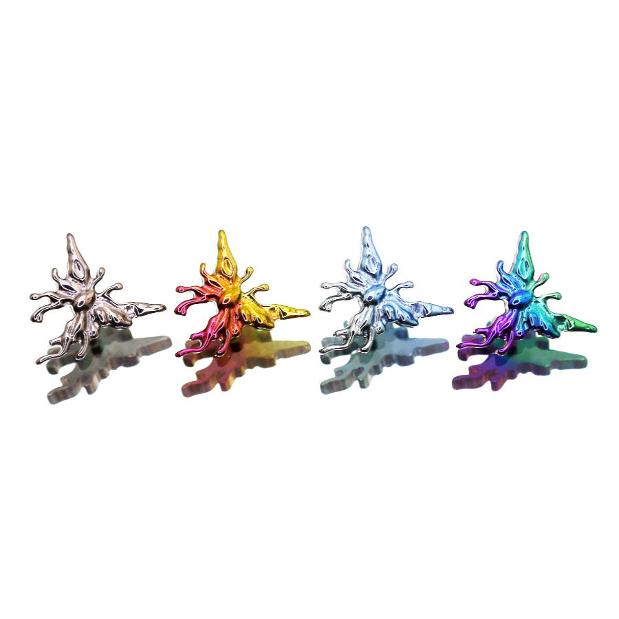 Colorful Engraved Asymmetric Butterfly Internally Threaded Titanium Studs - Colorful Engraved Asymmetric Butterfly Internally Threaded Titanium Studs - Sliver / 5mm by CRUXJEWELRY