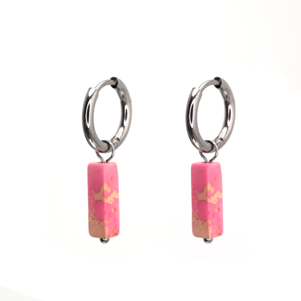 Eastern Aesthetics - Serene Jade & Artisan Ink Wash Jade Earrings - Eastern Aesthetics - Serene Jade & Artisan Ink Wash Jade Earrings - Pair of Pink by CRUXJEWELRY