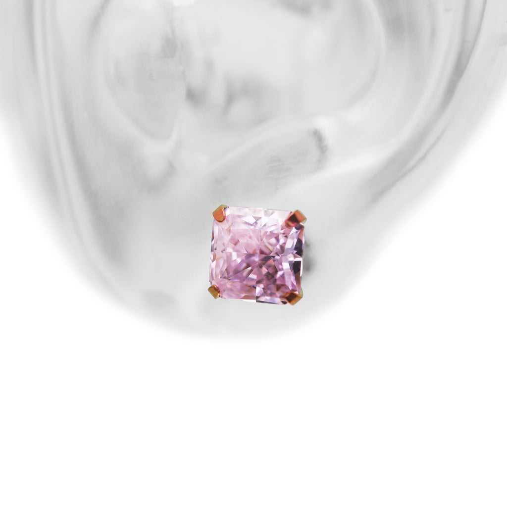 Eastern Aesthetics - Zen Square Emerald Cut Stud Titanium Earrings - Eastern Aesthetics - Zen Square Emerald Cut Stud Titanium Earrings - Pink / 6mm by CRUXJEWELRY