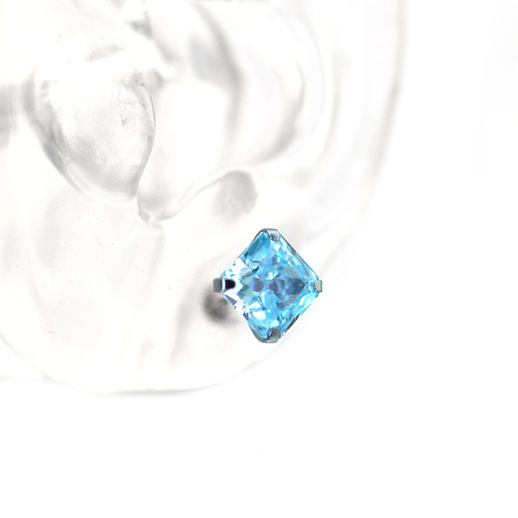 Eastern Aesthetics - Zen Square Emerald Cut Stud Titanium Earrings - Eastern Aesthetics - Zen Square Emerald Cut Stud Titanium Earrings - Sky Blue / 6mm by CRUXJEWELRY