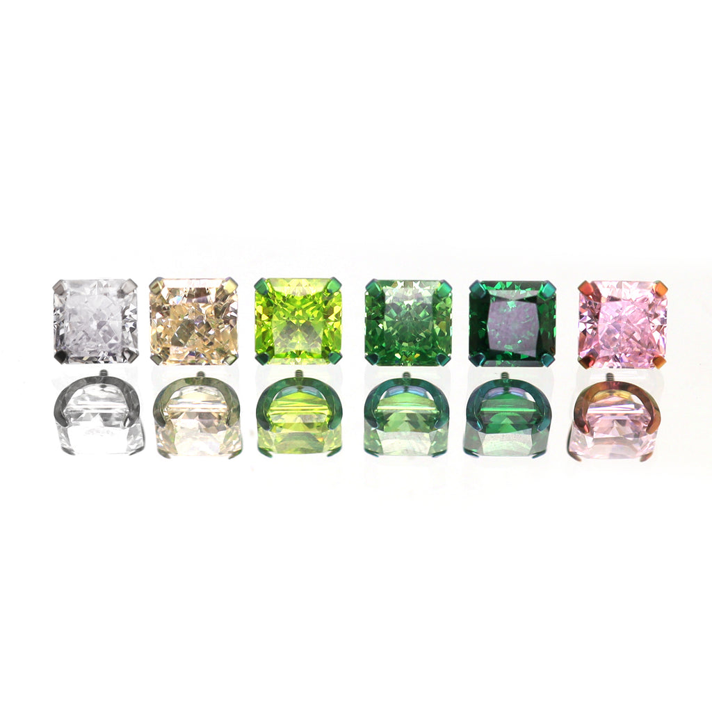 Eastern Aesthetics - Zen Square Emerald Cut Stud Titanium Earrings - Eastern Aesthetics - Zen Square Emerald Cut Stud Titanium Earrings - Bright Green / 6mm by CRUXJEWELRY