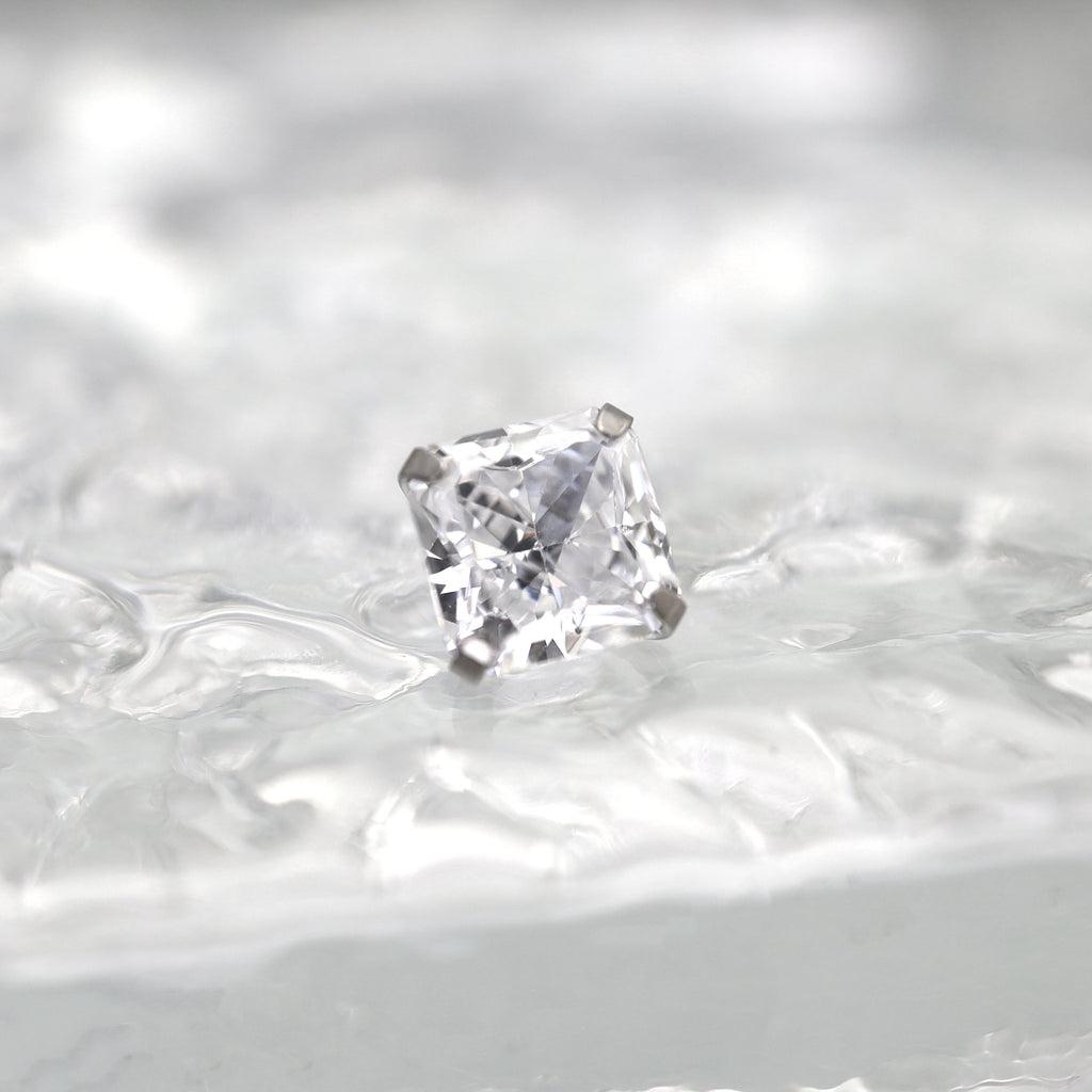 Square Pink & White CZ Titanium Ear Studs - Square Pink & White CZ Titanium Ear Studs - White / 6mm / 6mm by CRUXJEWELRY