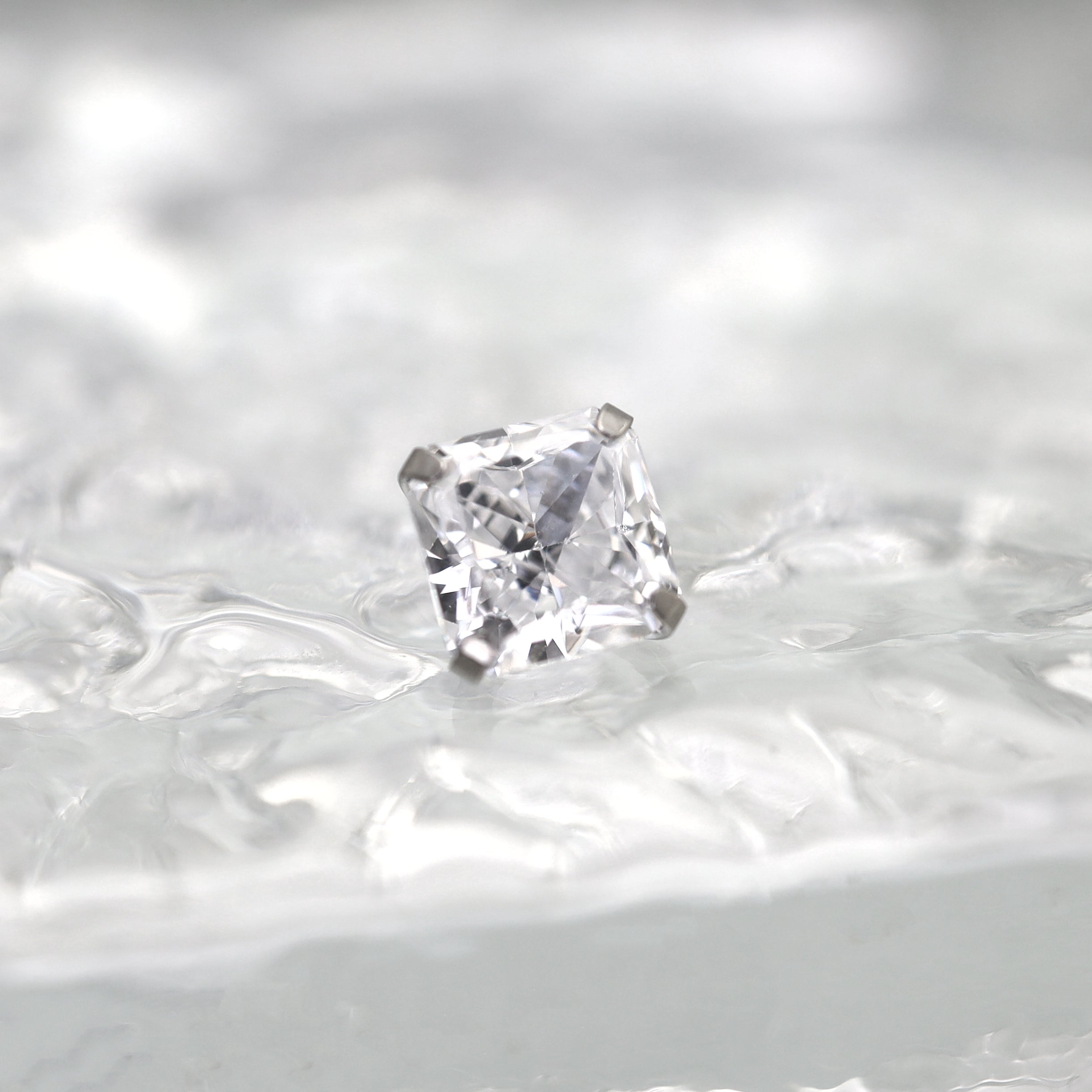 Square Pink & White CZ Titanium Ear Studs - Square Pink & White CZ Titanium Ear Studs - White / 6mm / 6mm by CRUXJEWELRY