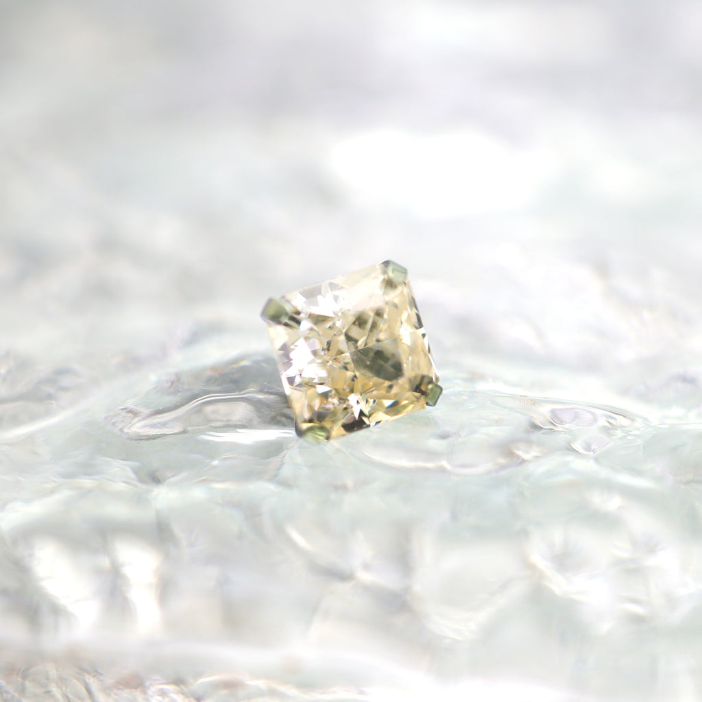 Square Pink & White CZ Titanium Ear Studs - Square Pink & White CZ Titanium Ear Studs - Light Yellow / 6mm / 6mm by CRUXJEWELRY