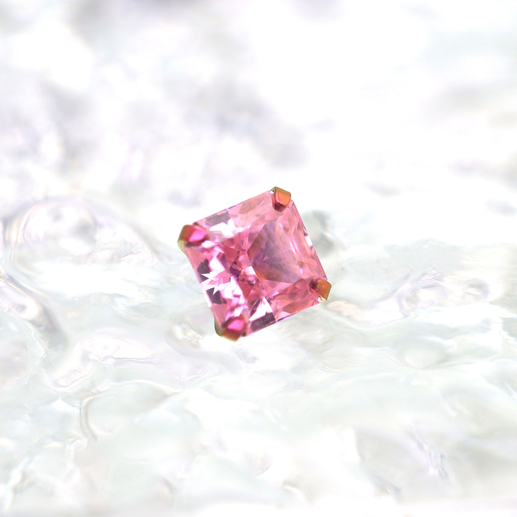 Square Pink & White CZ Titanium Ear Studs - Square Pink & White CZ Titanium Ear Studs - Deep Pink / 6mm / 6mm by CRUXJEWELRY