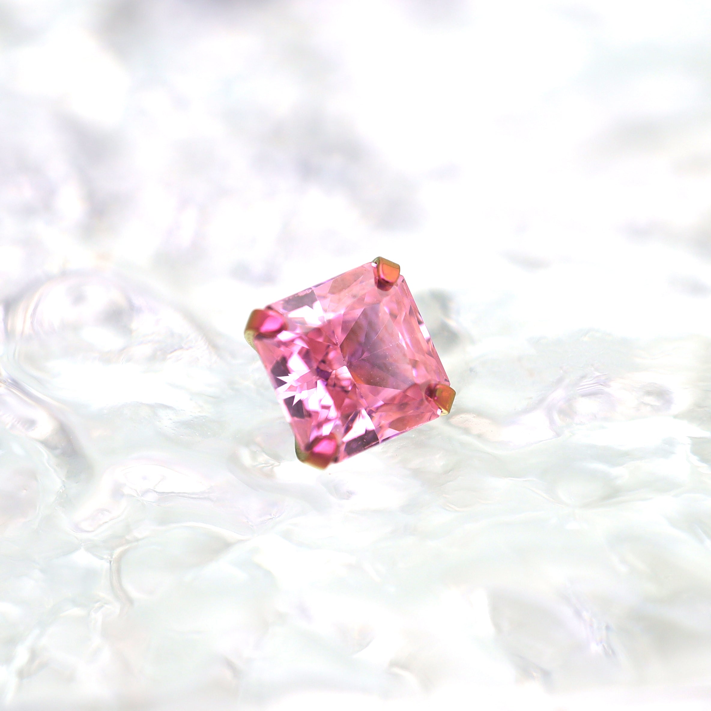 Square Pink & White CZ Titanium Ear Studs - Square Pink & White CZ Titanium Ear Studs - Deep Pink / 6mm / 6mm by CRUXJEWELRY
