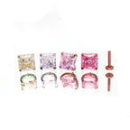 Square Pink & White CZ Titanium Ear Studs - Square Pink & White CZ Titanium Ear Studs - Deep Pink / 6mm / 6mm by CRUXJEWELRY