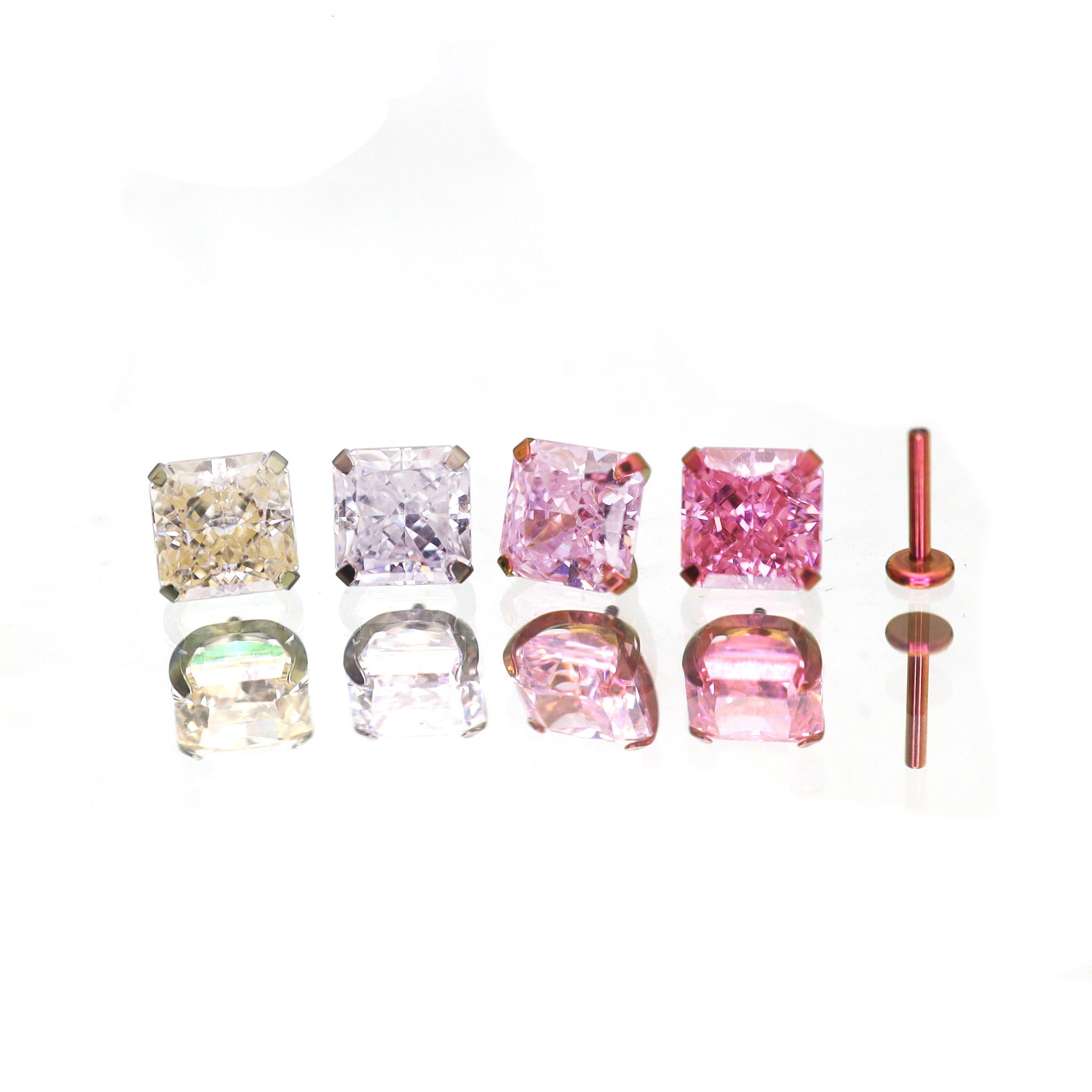 Square Pink & White CZ Titanium Ear Studs - Square Pink & White CZ Titanium Ear Studs - Deep Pink / 6mm / 6mm by CRUXJEWELRY
