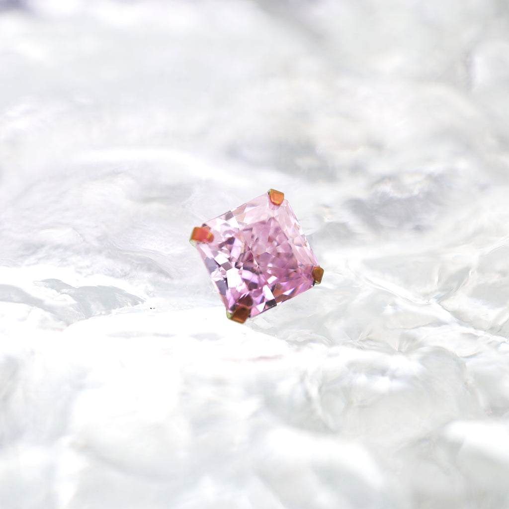 Square Pink & White CZ Titanium Ear Studs - Square Pink & White CZ Titanium Ear Studs - Bubblegum Pink / 6mm / 6mm by CRUXJEWELRY