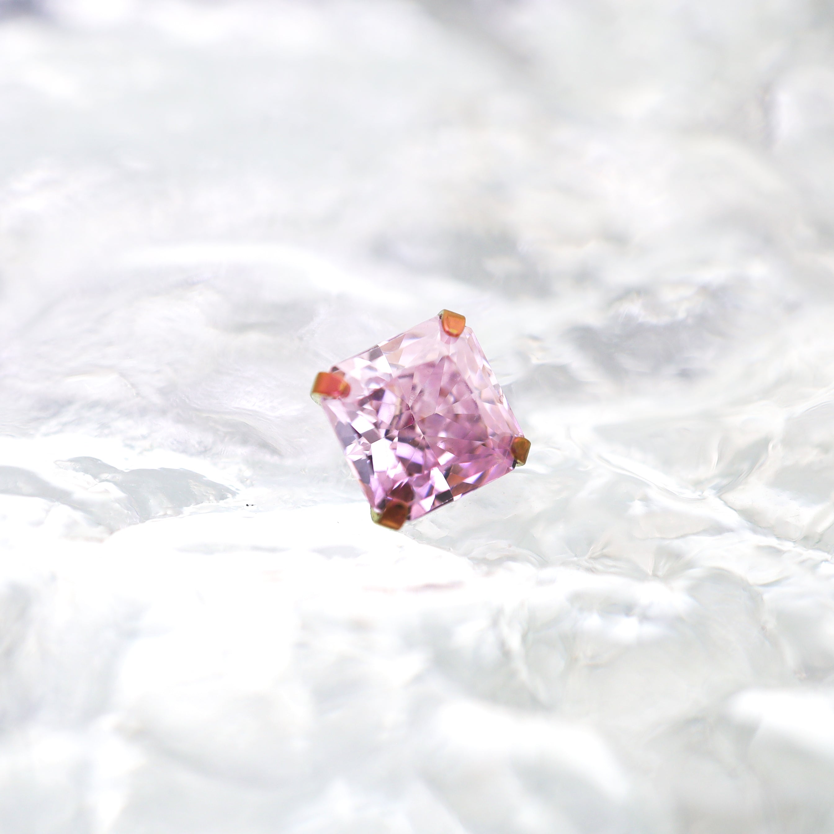 Square Pink & White CZ Titanium Ear Studs - Square Pink & White CZ Titanium Ear Studs - Bubblegum Pink / 6mm / 6mm by CRUXJEWELRY