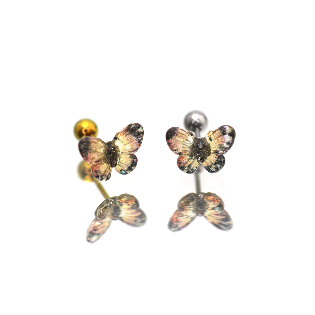 Translucent Gradient Butterfly Titanium Ear Studs - Translucent Gradient Butterfly Titanium Ear Studs - Yellow / Set by CRUXJEWELRY