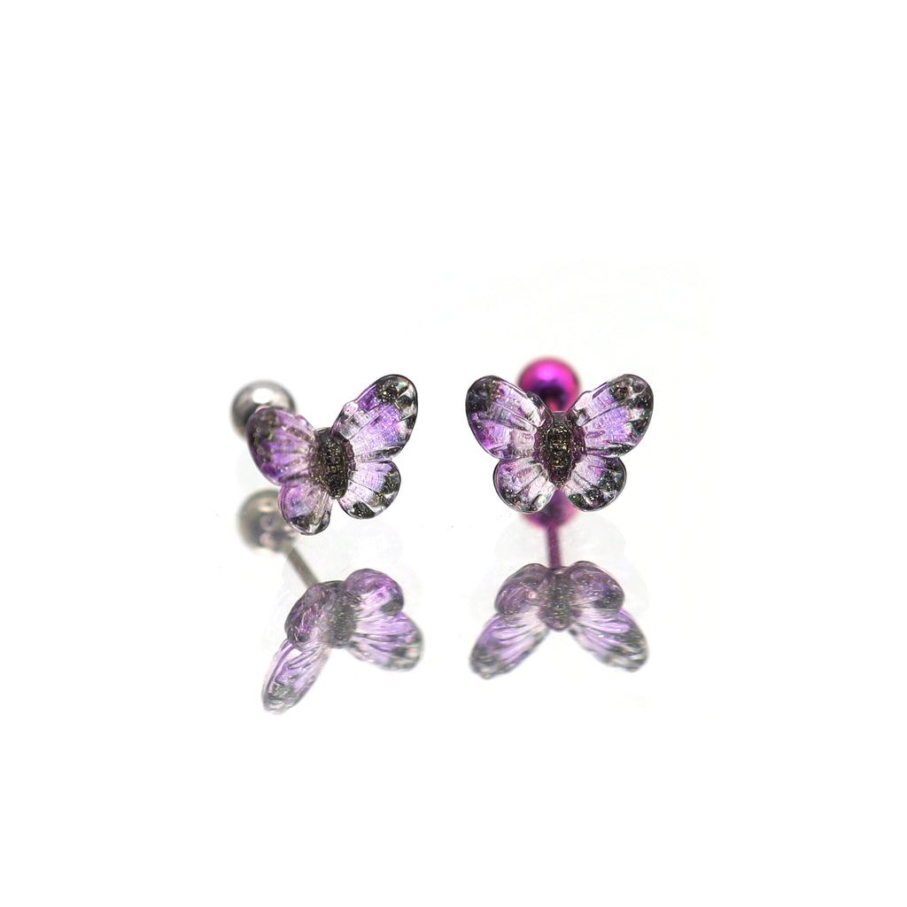 Translucent Gradient Butterfly Titanium Ear Studs - Translucent Gradient Butterfly Titanium Ear Studs - Purple / Set by CRUXJEWELRY