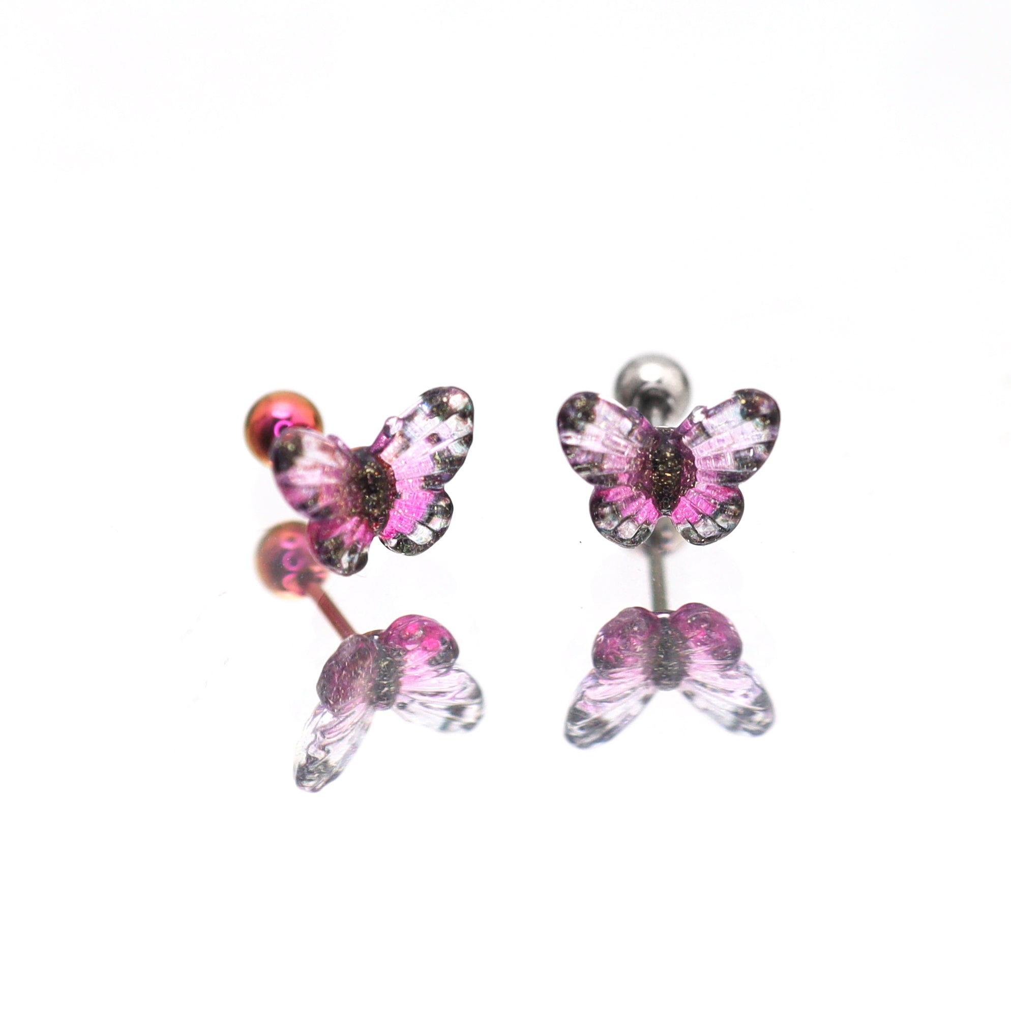 Translucent Gradient Butterfly Titanium Ear Studs - Translucent Gradient Butterfly Titanium Ear Studs - Pink / Set by CRUXJEWELRY