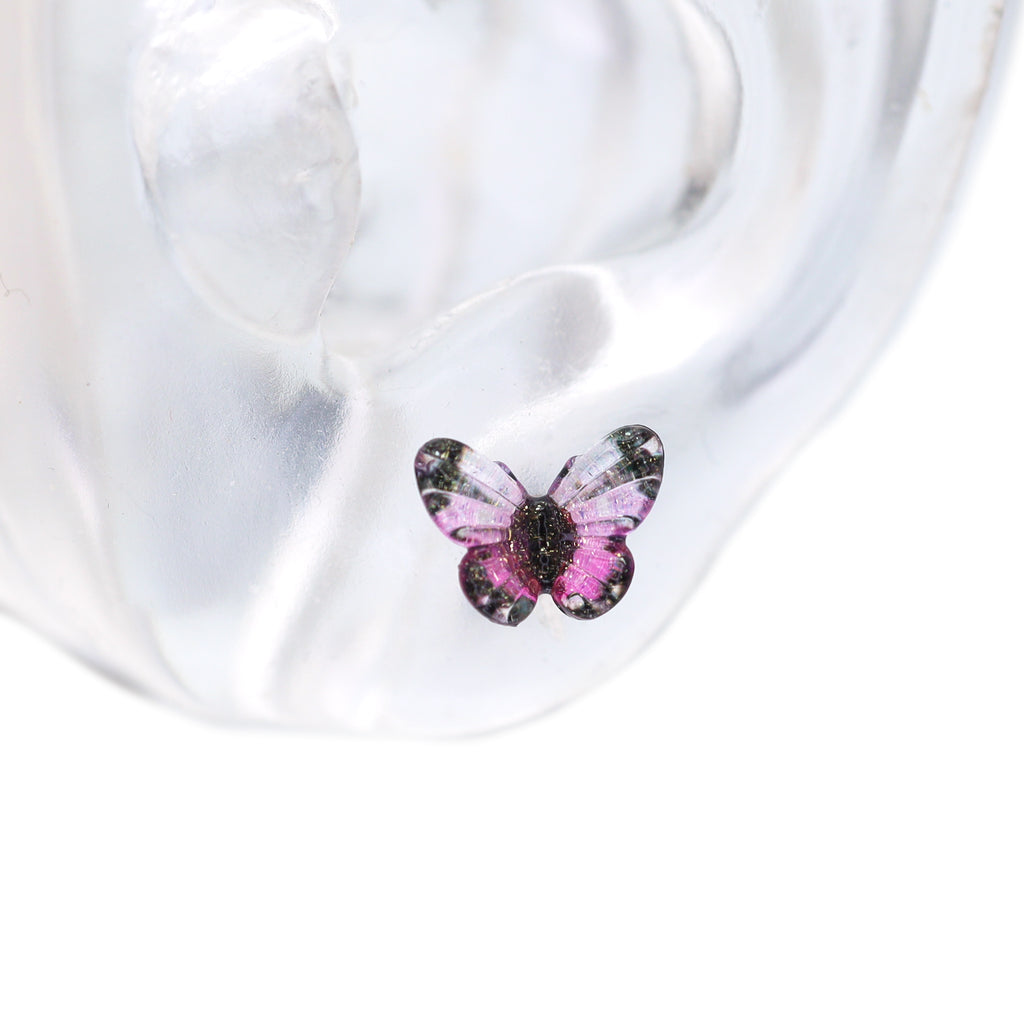 Translucent Gradient Butterfly Titanium Ear Studs - Translucent Gradient Butterfly Titanium Ear Studs - Yellow / Single by CRUXJEWELRY