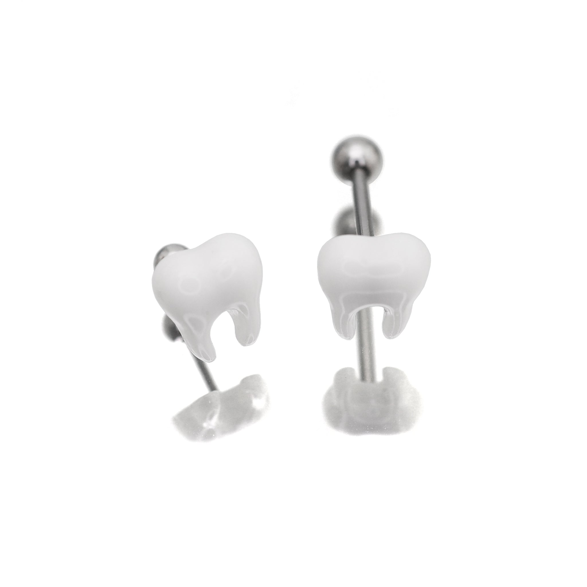 CRUX - White Tooth Externally Threaded stainless steel Studs - CRUX - White Tooth Externally Threaded stainless steel Studs - Single / 6mm / 0.8mm/20G by CRUXJEWELRY