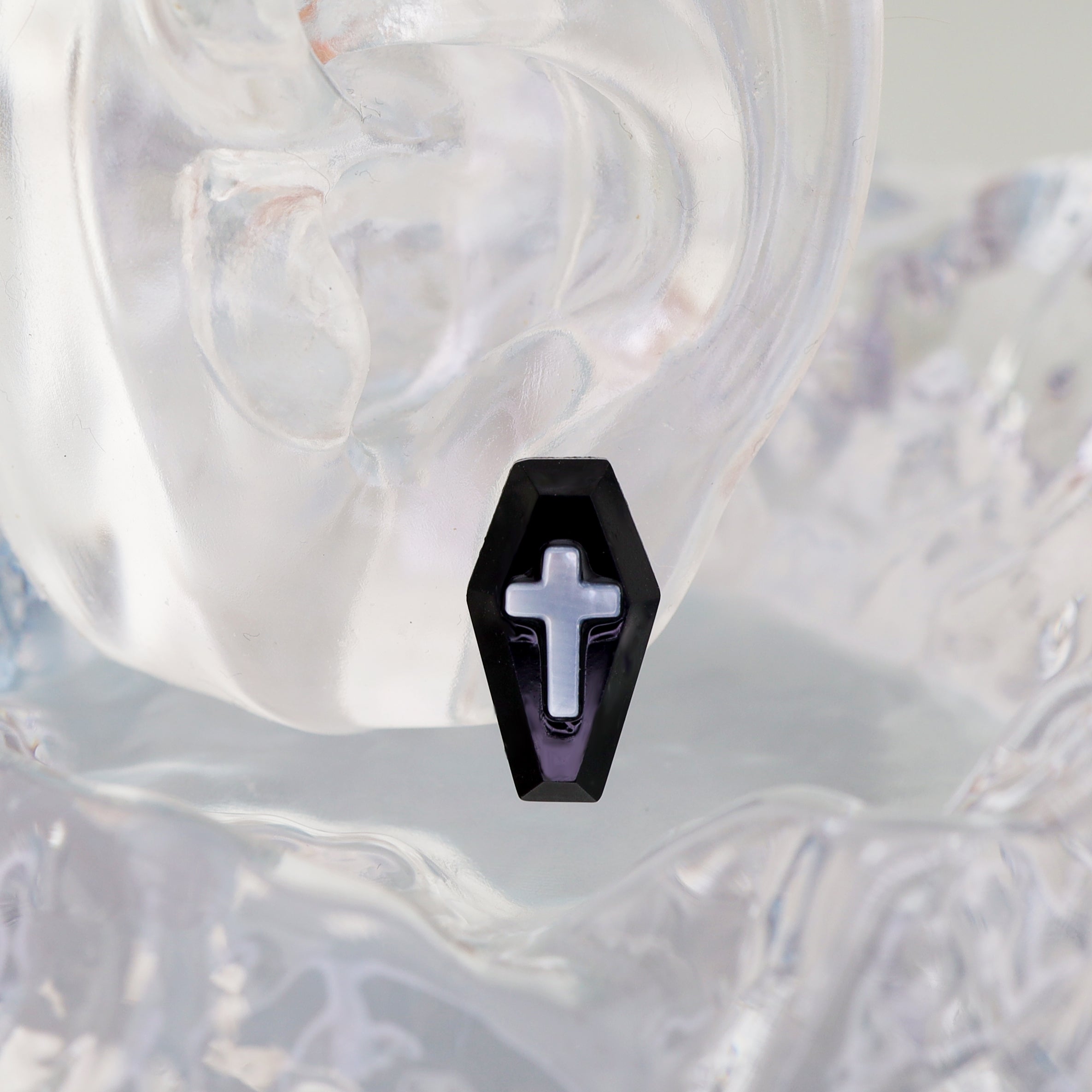 CRUX - MOP Cross Coffin Ear Studs - CRUX - MOP Cross Coffin Ear Studs - Single / 0.8mm/20G by CRUXJEWELRY