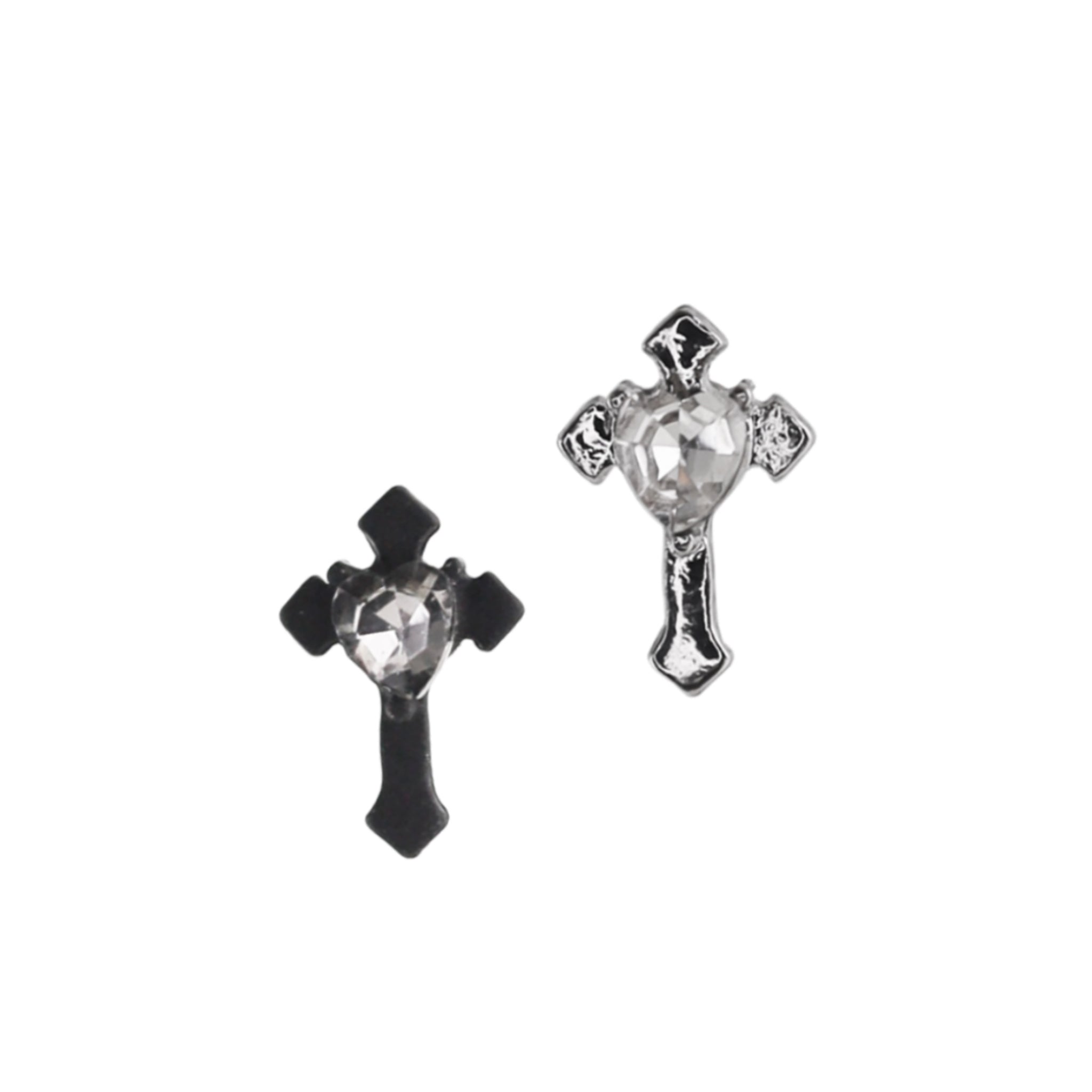 PAIR OF Heart CZ Cross stainless steel Ear Studs - PAIR OF Heart CZ Cross stainless steel Ear Studs - Set / 0.8mm/20G by CRUXJEWELRY