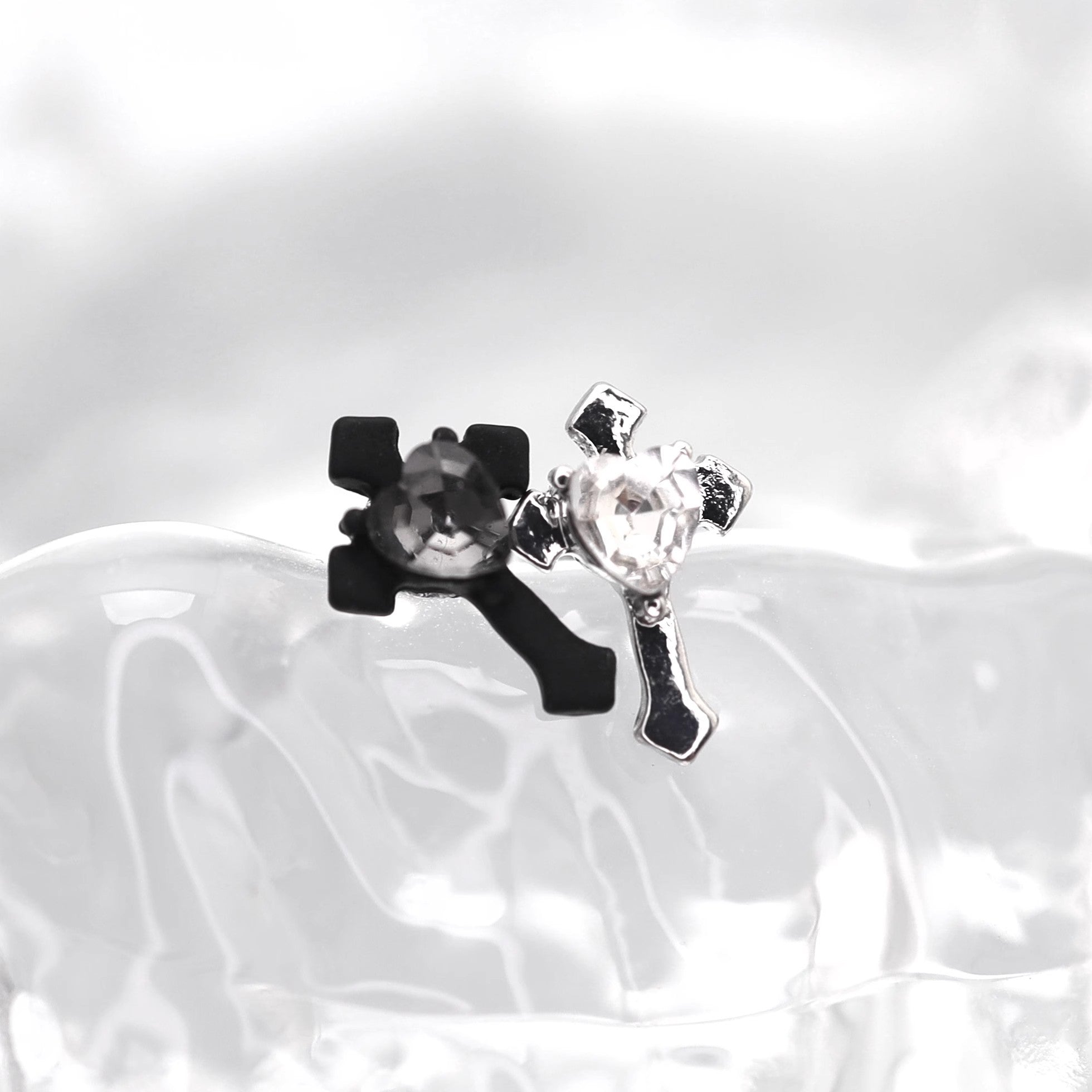 PAIR OF Heart CZ Cross stainless steel Ear Studs - PAIR OF Heart CZ Cross stainless steel Ear Studs - Pair of Black / 0.8mm/20G by CRUXJEWELRY