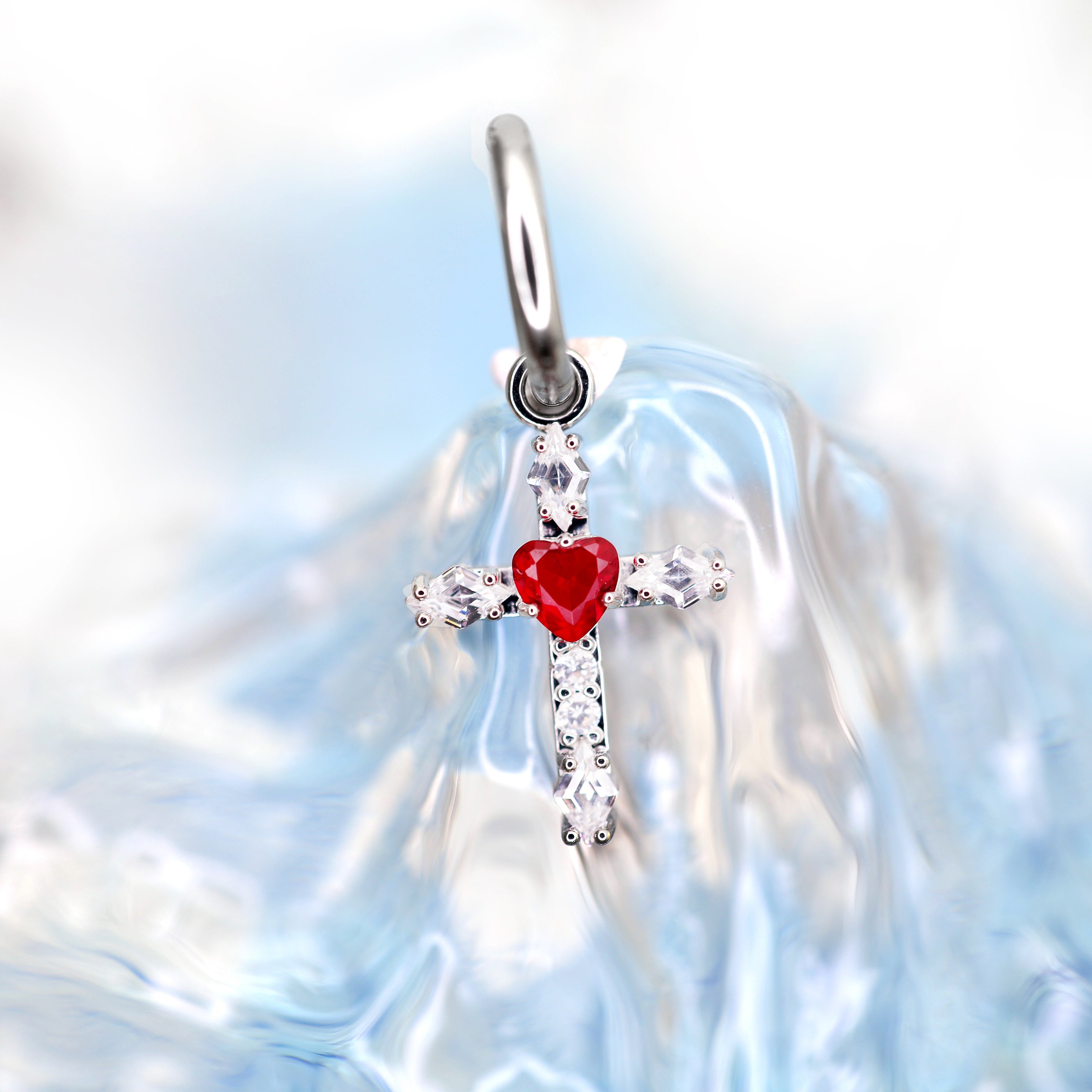 CRUX - PAIR OF Heart CZ Large Cross stainless steel Earrings - CRUX - PAIR OF Heart CZ Large Cross stainless steel Earrings - Red by CRUXJEWELRY