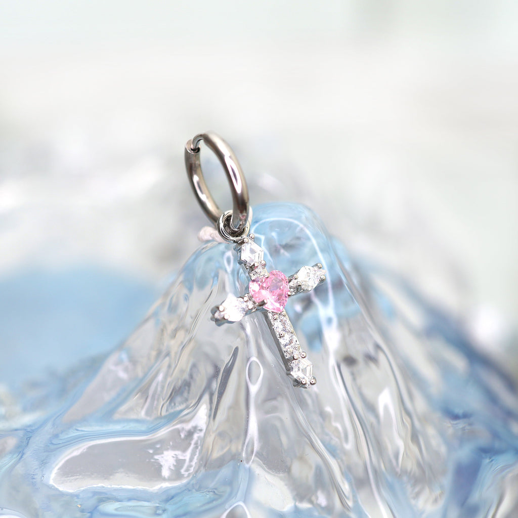 CRUX - PAIR OF Heart CZ Large Cross stainless steel Earrings - CRUX - PAIR OF Heart CZ Large Cross stainless steel Earrings - Red by CRUXJEWELRY