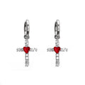 CRUX - PAIR OF Heart CZ Large Cross stainless steel Earrings - CRUX - PAIR OF Heart CZ Large Cross stainless steel Earrings - Red by CRUXJEWELRY
