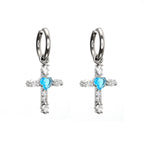 CRUX - PAIR OF Heart CZ Large Cross stainless steel Earrings - CRUX - PAIR OF Heart CZ Large Cross stainless steel Earrings - Blue by CRUXJEWELRY