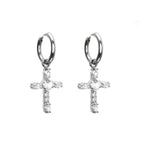 CRUX - PAIR OF Heart CZ Large Cross stainless steel Earrings - CRUX - PAIR OF Heart CZ Large Cross stainless steel Earrings - White by CRUXJEWELRY