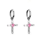 CRUX - PAIR OF Heart CZ Large Cross stainless steel Earrings - CRUX - PAIR OF Heart CZ Large Cross stainless steel Earrings - Pink by CRUXJEWELRY