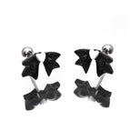 Black & White Heart Bow Stainless Steel Ear Studs - Black & White Heart Bow Stainless Steel Ear Studs - Set / 0.8mm/20G by CRUXJEWELRY