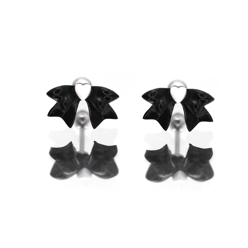 Black & White Heart Bow Stainless Steel Ear Studs - Black & White Heart Bow Stainless Steel Ear Studs - Single / 0.8mm/20G by CRUXJEWELRY
