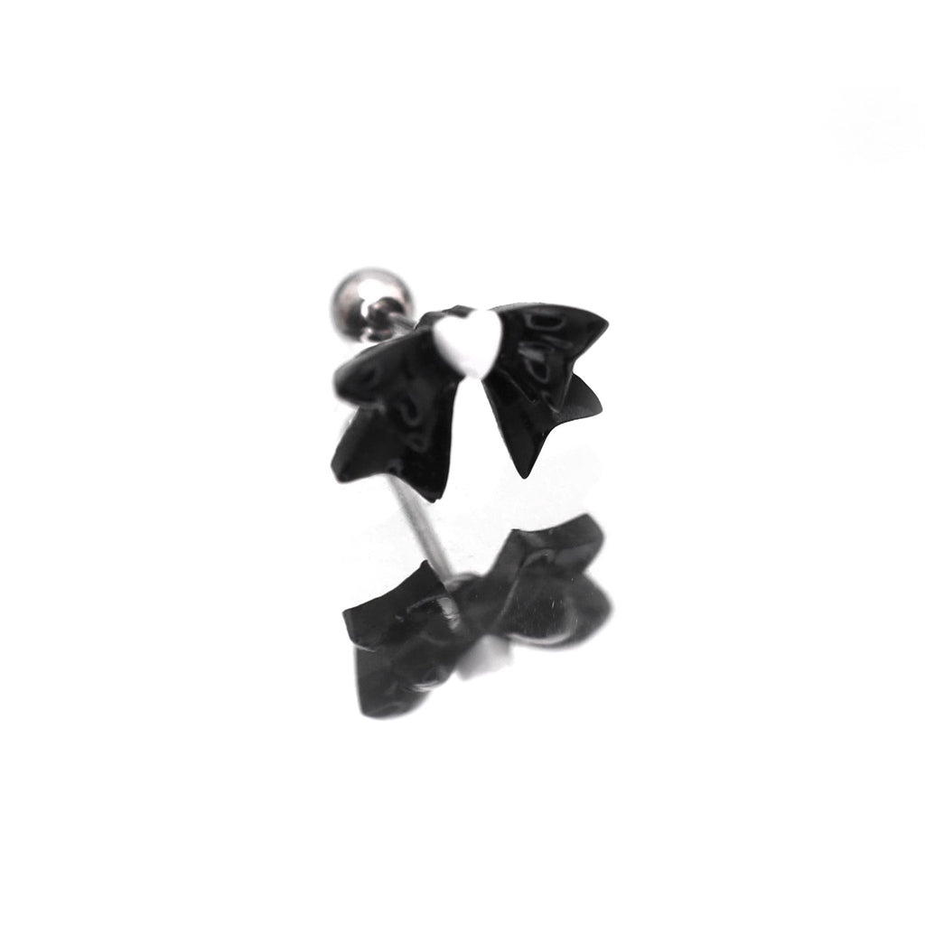 Black & White Heart Bow Stainless Steel Ear Studs - Black & White Heart Bow Stainless Steel Ear Studs - Single / 0.8mm/20G by CRUXJEWELRY