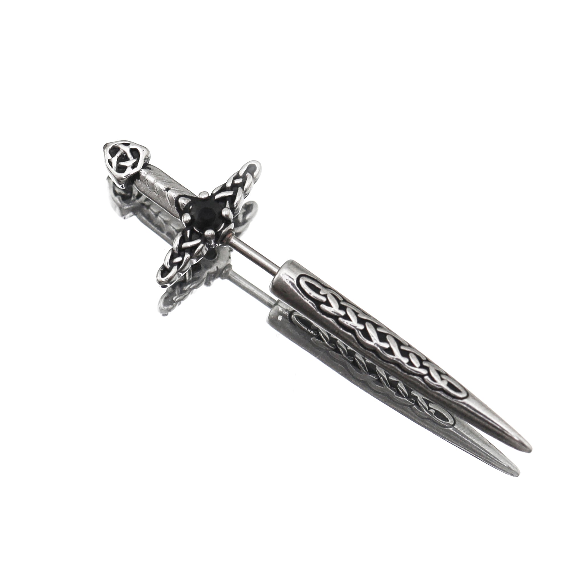 Engraved Dark Sword Stainless Steel Ear Studs - Engraved Dark Sword Stainless Steel Ear Studs - Single by CRUXJEWELRY