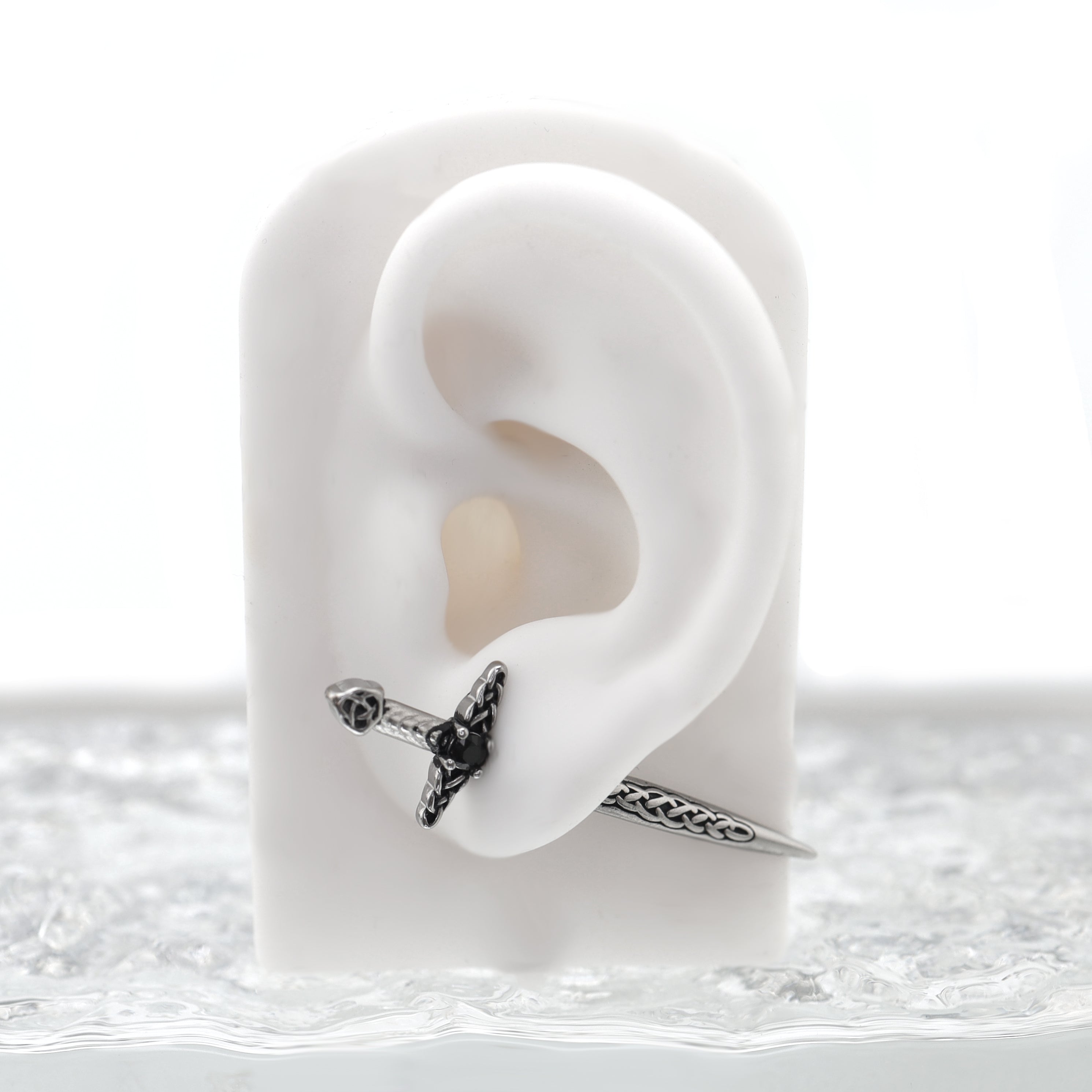 Engraved Dark Sword Stainless Steel Ear Studs - Engraved Dark Sword Stainless Steel Ear Studs - Single by CRUXJEWELRY